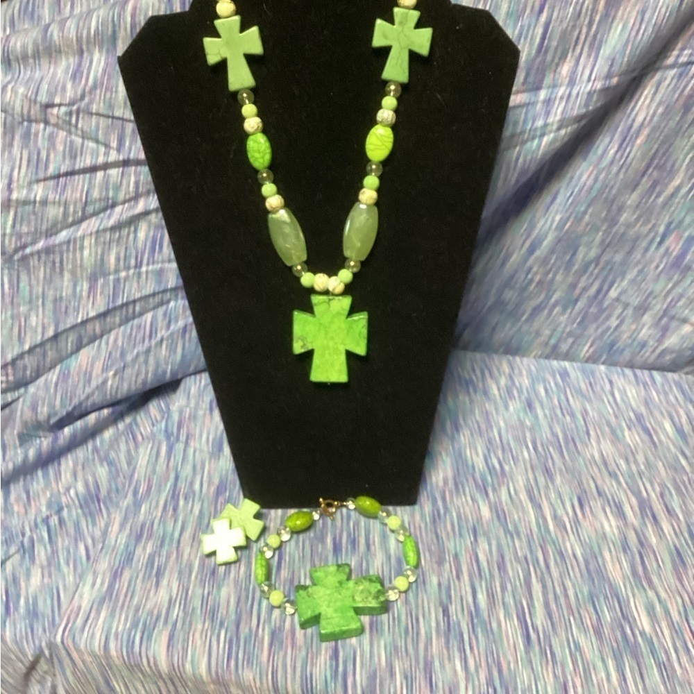 Chunky Spiritual 3 Piece jewelry set, necklace, bracelet and earrings